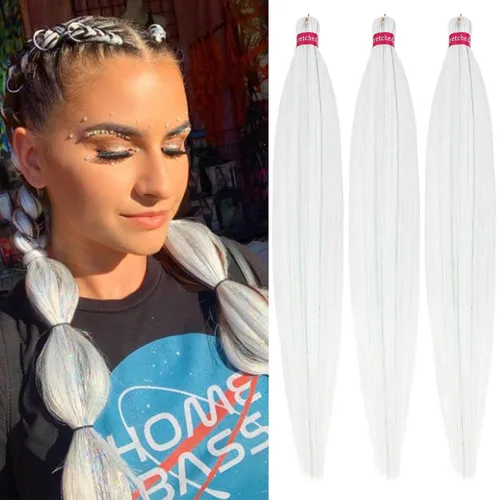 Vista 11 de Cabello trenzado verde con lentejuelas de 26 pulgadas, preestirado, trenzas de textura Yaki, extensiones de cabello pre plumadas, 3 paquetes, fácil