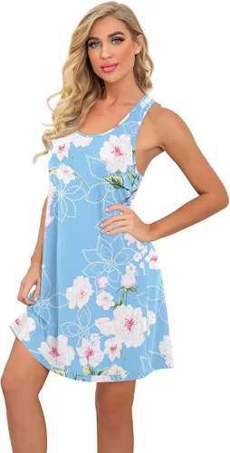 Vista 3 de PrinStory Camisones sin mangas para mujer, camisón de algodón con espalda cruzada para mujer