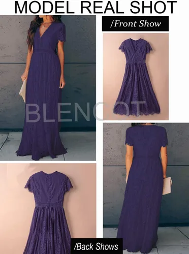 Vista 2 de Blencot - Vestido largo casual, bohemio, de noche, cuello en V, de encaje y estampado floral para mujeres, vestido largo para bodas, cóctel y fiesta