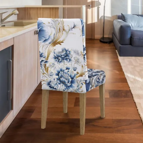 Vista 7 de Rnyleeg Juego de 1 fundas de asiento de comedor con estampado de flores azules para sillas de comedor, fundas protectoras suaves y lavables