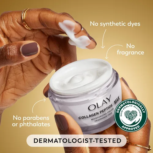 Vista 6 de Olay Crema Hidratante Facial con Péptidos de Colágeno, Crema Reafirmante para Mujeres, Sin Fragancia, No Grasa - Hidratante, Antienvejecimiento