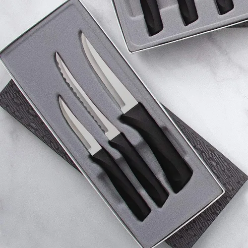 Vista 5 de RADA Cutlery - Juego de 3 piezas de cuchillo de himno, juego de regalo con afilador de borde rápido, asas negras