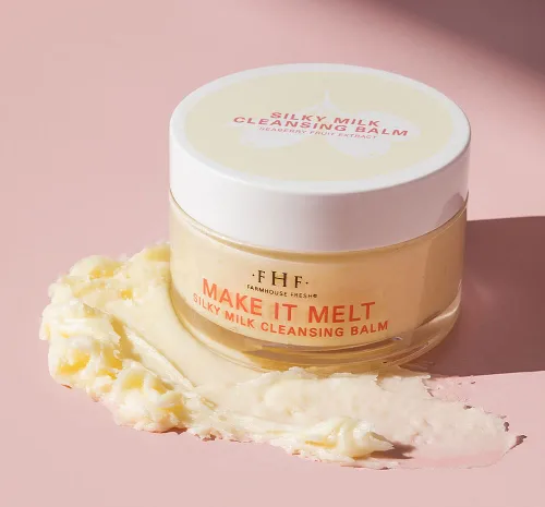 Vista 4 de FarmHouse Fresh Bálsamo limpiador. Removedor de maquillaje, crema de vitamina C. Bálsamo limpiador de leche sedoso Make It Melt, lavado facial