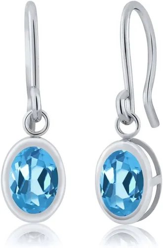 Vista 153 de Gem Stone King Aretes colgantes de plata de ley 925 de 0.276 x 0.197 in con piedra natal ovalada de alambre francés para mujer