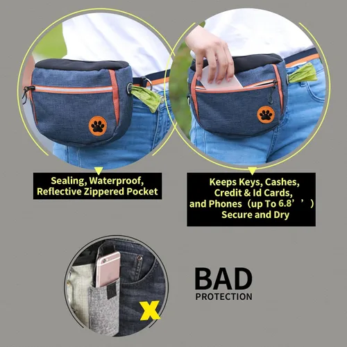 Vista 7 de Bolsa grande de 7 tazas para golosinas para perros con clicker, bolsas para entrenamiento de mascotas, bolsa de cierre automático cruzado