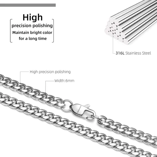 Vista 3 de MIMITLTY Miami Cuban Chain Necklace for MenBoys,316L Stainless Steel 46MM Width 18202224 Inch Length Fashion Lobster Clasp HipHop Jewelry