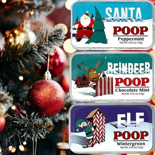 Vista 2 de Christmas Poop Mints – Latas de caramelo de menta de Navidad, regalos de broma (juego de 3) divertidos rellenos de calcetines de Navidad