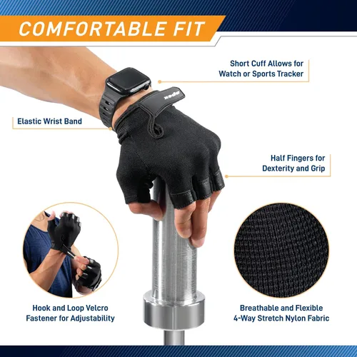 Vista 3 de MARCY apex - Guantes de entrenamiento acolchados de cuero con pestañas para hombres y mujeres, guantes de ejercicio para levantamiento de pesas