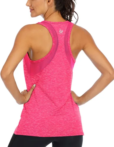 Vista 13 de ICTIVE - Camiseta sin mangas de entrenamiento para mujer, ajuste holgado, malla de yoga, espalda cruzada, espalda abierta Albaricoque