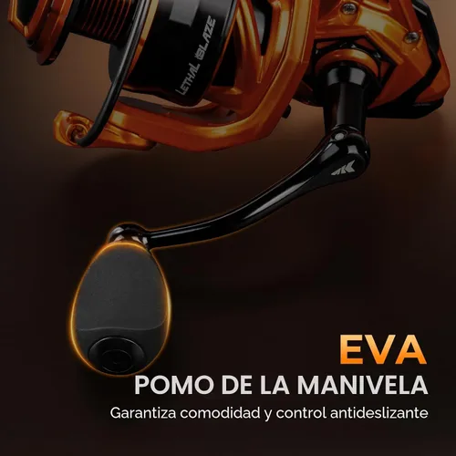 Vista 5 de KastKing Carrete de pesca giratorio Lethal Blaze, arrastre máximo de 17.6 libras, relación de engranaje 5.2:1, carrete giratorio ultra suave de agua