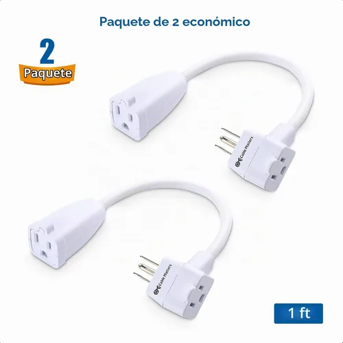 Vista 6 de Cable Matters Paquete de 2 cables de extensión cortos 13A 1625W de 2 salidas, 1 pie, color blanco