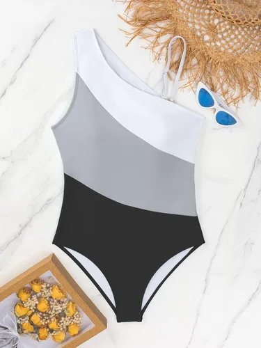 Vista 5 de MakeMeChic Traje de baño de una pieza con un hombro para mujer