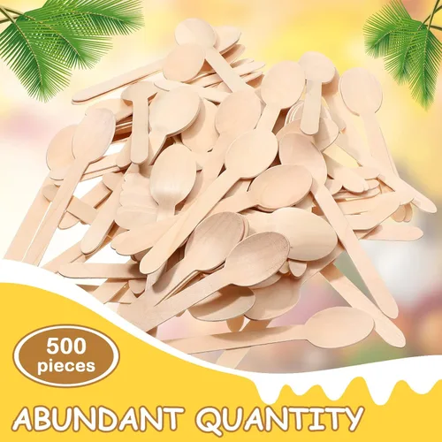 Vista 2 de Zubebe Paquete de 500 cucharas de madera desechables de 6.3 pulgadas, cucharas de madera lisas para comer sopa, café, chocolate, helado, pastel