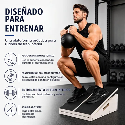 Vista 9 de Tabla inclinada de madera para ejercicio, tabla elástica de pantorrilla, capacidad de 500 libras Kit de ejercicios de tabla inclinada