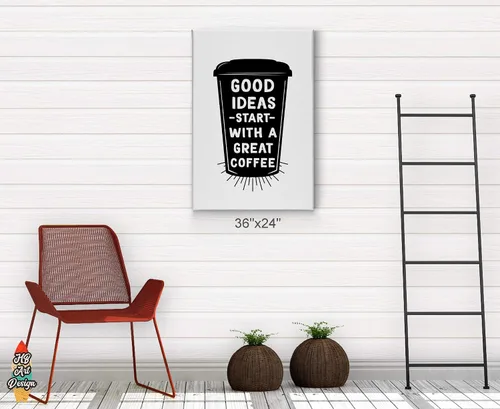 Vista 4 de HB Art Design Good Ideas Start With a Great Coffee Quote on Black Cup Canvas Print Wall Art Coffee Bar Decor Coffee Signs Kitchen Wall Decor Dining