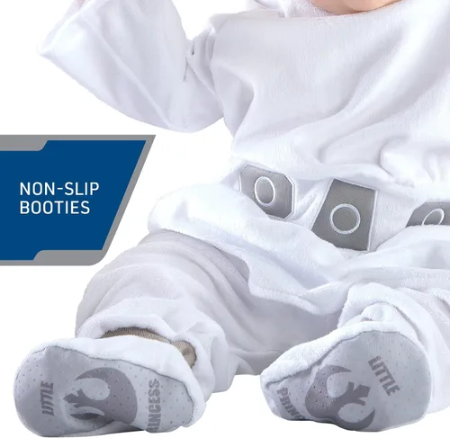 Vista 4 de STAR WARS - Disfraz de princesa Leia oficial de lujo para bebé, overol estampado premium con botines y gorra adjuntos