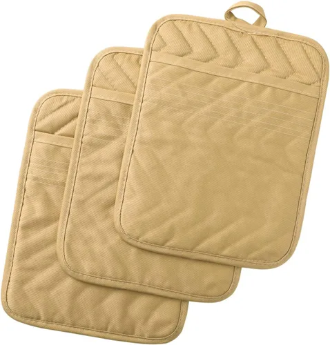 Vista 8 de Anyi Juego de soportes para ollas y guantes de horno de 7 x 9 pulgadas, resistentes al calor, de algodón, con bolsillo para ollas, características