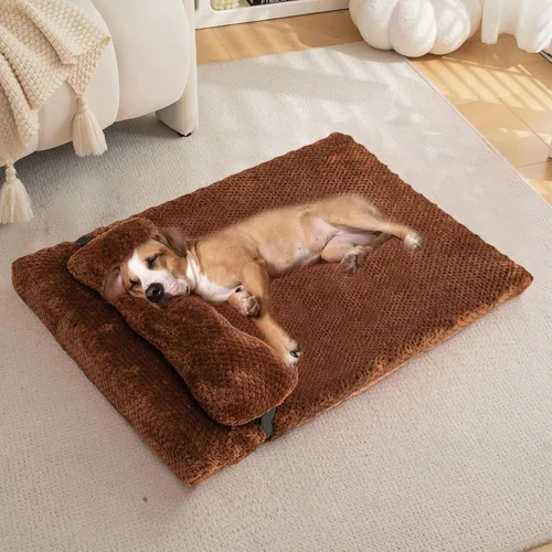 Vista 10 de Cama para perros con almohada para perros pequeños, cama ortopédica para perros con funda extraíble, alfombrilla lavable para mascotas de hasta 5
