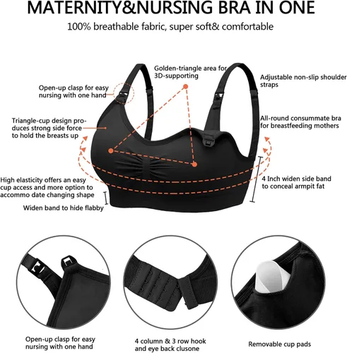 Vista 2 de Angelhood Brasier de lactancia para mujer, paquete de 5 unidades, brasier de lactancia materna sin costuras, sin costuras, con extensores de brasier