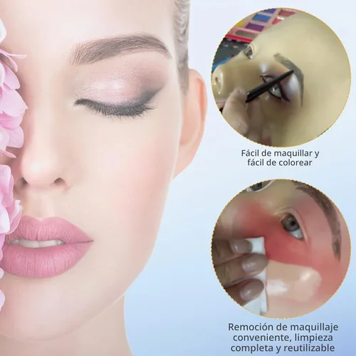 Vista 3 de Tabla facial 5D de práctica de maquillaje de silicona, reutilizable para principiantes para practicar maquillaje de ojos, ojos de silicona, falsos