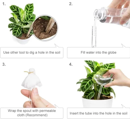 Vista 7 de Yahpetes Globo de riego automático para plantas, globos de riego de plástico, Waterer Flower Water Drip Irrigationdevice Sistema de riego automático