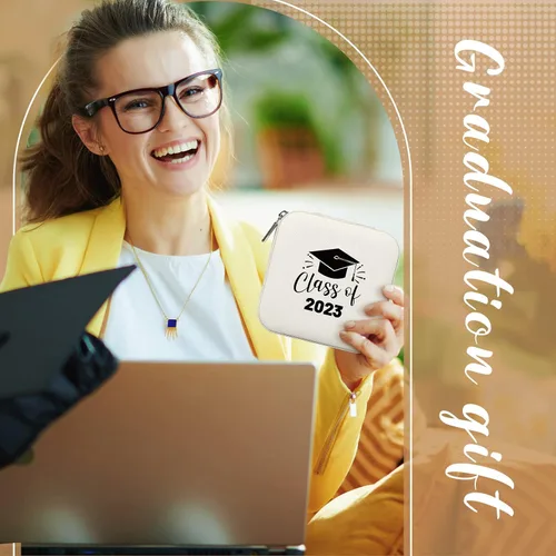 Vista 4 de Nuanchu 4 cajas de joyería pequeñas de cuero sintético para clase de 2023, regalos de graduación para ella, estuche de aretes de viaje, organizador