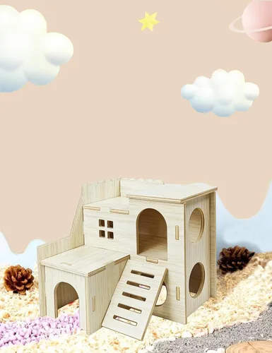 Vista 4 de Accesorios de Jaula de Escondite para Hámster Sirvarni - Casa y Hábitat de Madera para Hámster con Escalera de Escalada para Gerbills Enanos