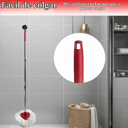 Vista 5 de Mango de repuesto para trapeador giratorio, barra de repuesto de trapeador de 4 secciones de 30 a 58 pulgadas y base compatible con mango de Rojo