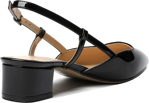 Vista 5 de WAYDERNS Zapatos de vestir gruesos de tacón bajo con puntera puntiaguda, con correa al tobillo, zapatos de vestir de negocios de trabajo de 1.5