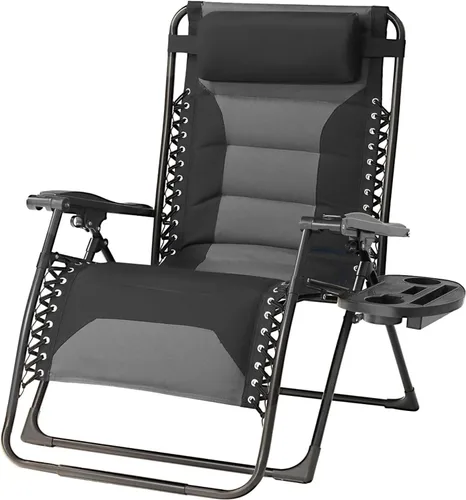 Vista 10 de Zero Gravity - Juego de 2 sillas reclinables plegables de gran tamaño, acolchadas antigravedad con almohada ajustable y portavasos para campamento