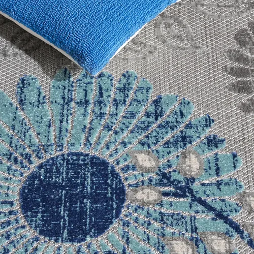 Vista 4 de SAFAVIEH Alfombra lavable de colección Cabana para exteriores, 2 x 4 pies, gris y azul, no desprende pelusa y fácil de limpiar, entrada puerta