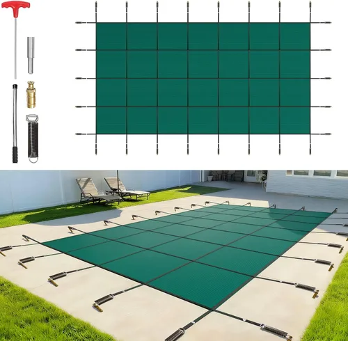 Vista 25 de VEVOR Cubierta rectangular para piscina de 12 x 20 pies, toldo de invierno de PVC color carbón, impermeable y repelente de suciedad