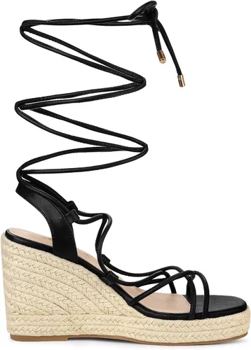 Vista 7 de Allegra K Sandalias de plataforma con cordones y tacón cuadrado para mujer