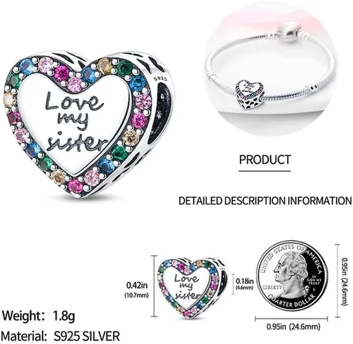 Vista 5 de Abalorio de plata de ley 925 para pulseras y collares Pandora para mujer, circonitas cúbicas 5A, cuentas de joyería