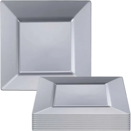 Vista 12 de Elegantes platos llanos cuadrados negros – 9.5 pulgadas (paquete de 10) – perfectos para bodas, fiestas de cumpleaños, festivales y más