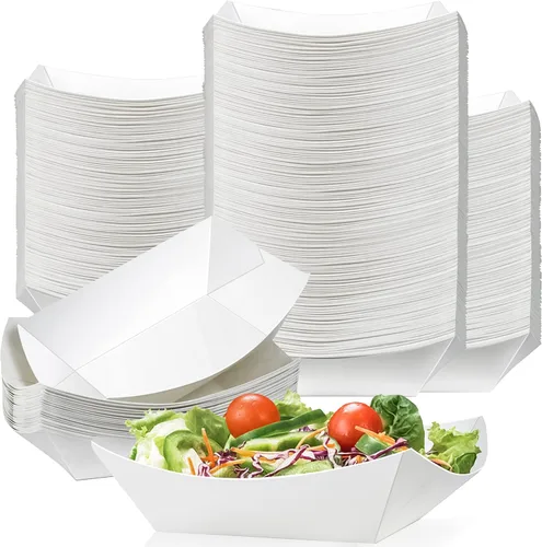 Vista 10 de Paquete de 150 Bandejas para Servir Alimentos de 1 Libra, Bandejas Pequeñas de Papel Kraft a Prueba de Aceite, Desechables, Reciclables