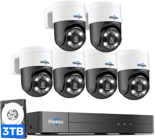 Vista 9 de Monitor de 12 pulgadas + seguimiento humano: sistema de cámara de seguridad Hiseeu 4K PoE, 6 cámaras de seguridad PoE PTZ de 5 MP, monitor todo