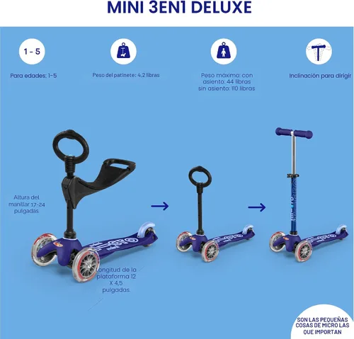 Vista 2 de Micro Kickboard - Mini Scooter Montable 3 en 1 Deluxe de 3 Etapas Juguetes para Niños Pequeños de 12 Meses a 5 Años