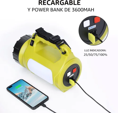 Vista 5 de Linterna LED recargable LE, elementos esenciales de camping, 1000 lm, 5 modos de luz, banco de energía, impermeable IPX4, linterna para emergencias