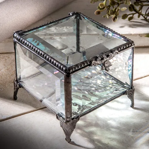 Vista 4 de J Devlin - Caja de cristal biselado transparente decorativa para joyas, caja 326