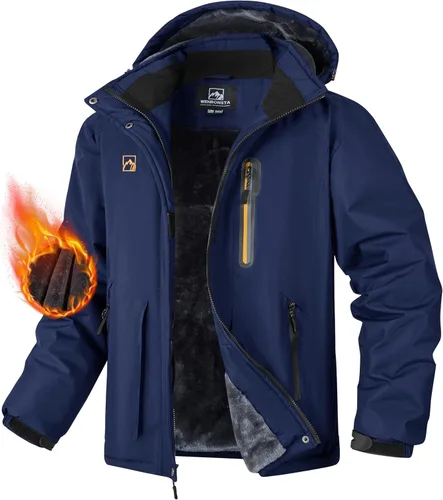 Vista 9 de WENRONSTA Chaqueta de esquí para hombre, abrigo de invierno, cálido, impermeable, rompevientos, montaña, snowboard, con capucha, senderismo, traval
