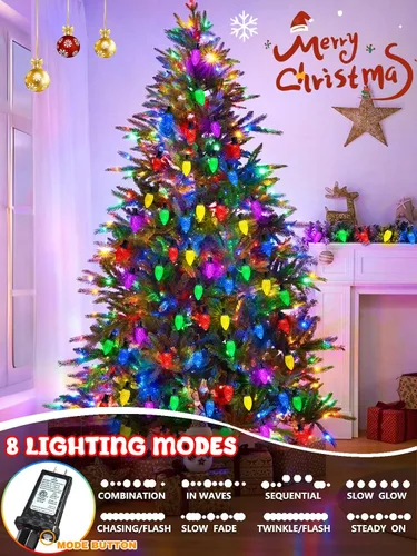 Vista 2 de Paquete de 2 luces de Navidad C9 extensibles para exteriores, 66 pies, 100 LED, multicolor