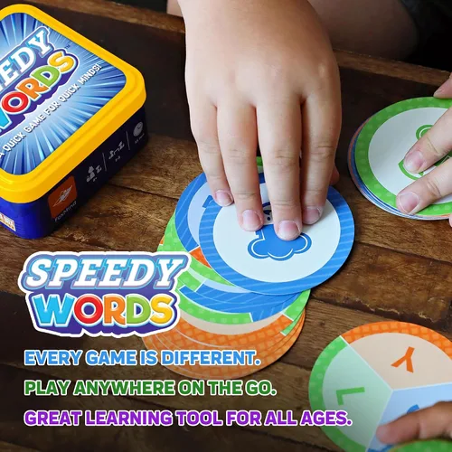 Vista 5 de FoxMind Speedy Words - Juego de palabras rápidas, juegos educativos de cartas para niños y adultos, juegos de cartas divertidos de 15 minutos para 2