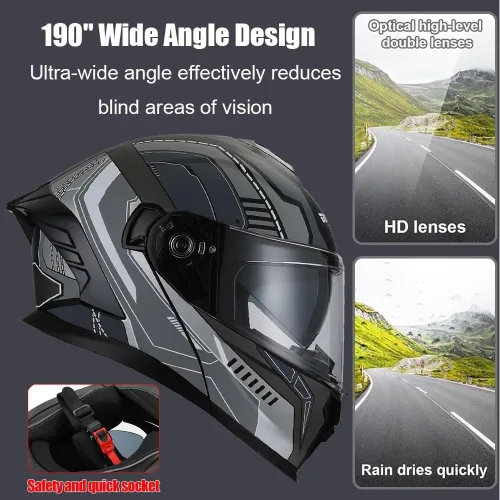 Vista 3 de Casco modular de motocicleta Bluetooth aprobado por DOT, abatible de cara completa con doble visera antivaho integrada, forro extraíble lavable