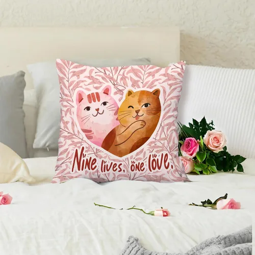 Vista 3 de Fundas de almohada rosas con diseño floral de San Valentín, regalos para mujeres, novias, parejas, amantes de los gatos, divertidas fundas