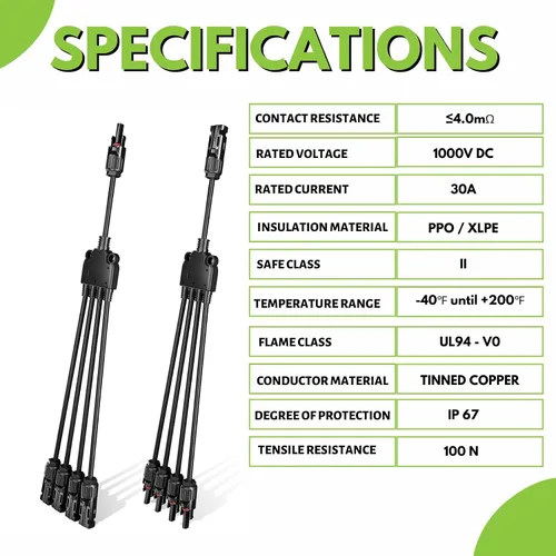 Vista 5 de Los conectores solares originales de rama en Y, conectores paralelos de panel solar extra largos de 1 a 4 cables solares Kit de herramientas