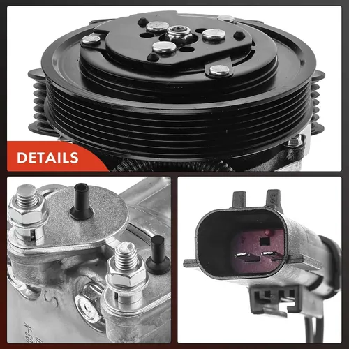 Vista 8 de A-Premium Compresor de A/C con embrague compatible con Jeep Liberty 2.4L 2002-2005, Sport Utility, SD7H15 Style, 6 ranuras, conector de 2 pines