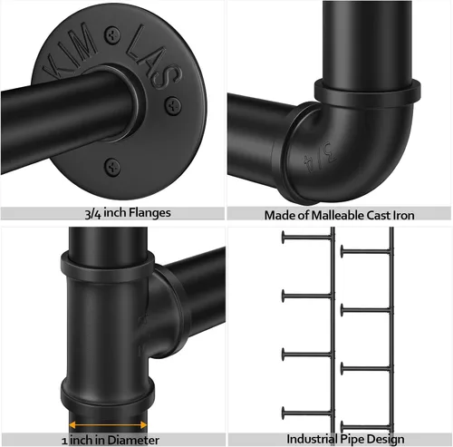 Vista 5 de Pynsseu Estante Industrial de Tubo de Hierro para Montaje en Pared, Estantería Abierta DIY de Granja, Estantes de Tubo para Cocina Baño, Librerías