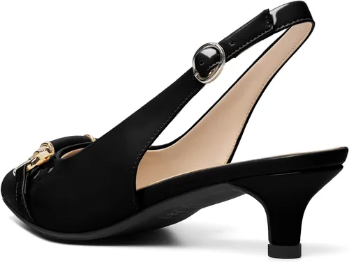 Vista 5 de AUMOTED Zapatos de tacón bajo para mujer, con hebilla y lazo, correa en el tobillo, zapatos de vestir para oficina, fiesta, boda, 1.6 pulgadas