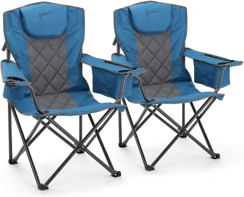 Vista 12 de ARROWHEAD OUTDOOR Silla plegable portátil de lujo para campamento con reposacabezas, portavasos y vidrio, enfriador de 6 latas, bolsa de transporte